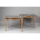 A pair of Rococo style hardwood tablesPainted and gilt carved hardwood with greyish white "grigio