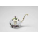 A rare Meissen porcelain cream pot with rustic scenesOf rounded form with curved handle and original