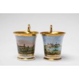 Two porcelain cups with views of Neuburg and Taxis CastleUnmarked. Bavarian, attributed to