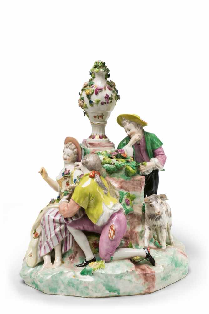 A Vienna porcelain shepherd groupFour figure group with a sheep and a ram surrounding a central - Image 2 of 5