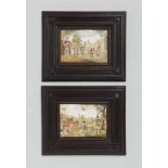 Two embroidered panels with allegories of the months of September and OctoberTextile appliques and