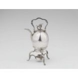 A miniature Amsterdam silver teapot and rechaudOviform teapot with hinged handle and acanthus finial