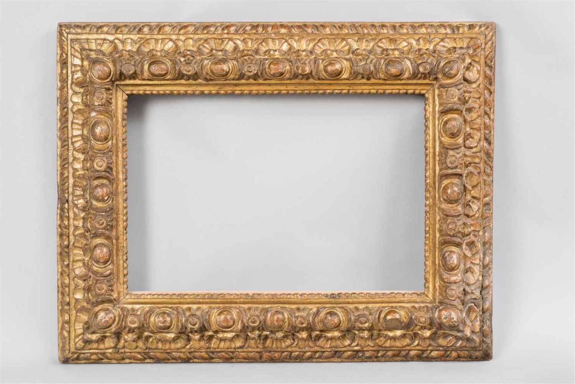 An Italian Renaissance giltwood frame76.5 cm x 58.8 cm, interior 52.7 cm x 36.5 cm. Attributed to
