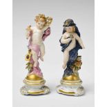 Two Meissen porcelain allegorical figures of day and nightBlue crossed swords marks, model nos. M