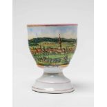 A South German porcelain goblet with a view of AbensbergSlightly slanted chalice with a view of