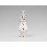A Hannover silver sugar casterPear-shaped twist fluted body with pierced finial. H 15.5 cm, weight