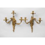 A pair of French ormolu appliques with dragonsThree-flame wall lights cast in several parts and