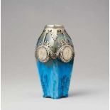 A small silver mounted Royal Copenhagen vaseSquare-sectioned baluster form vase with silver