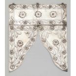 A South American silver tabernacle curtainSilver curtains and pole with floral borders. H 36.5; W