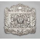 A Peruvian silver decorative plaqueRectangular relief over a wooden corpus mounted in a cartouche