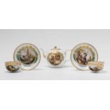 A Meissen porcelain part service with scenes after Jean de La FontaineComprising a teapot with cover