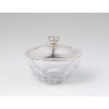 A Copenhagen silver mounted jam dish, no. 876Glass with silver lid. Mayan pattern. H 9.5; diameter