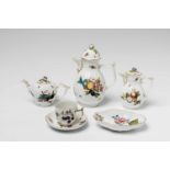 Six pieces of Meissen porcelain with fruit decorOzier relief decor. Comprising a large coffee pot