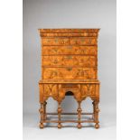 An English inalid chest-on-standWalnut and burr walnut on hard and softwood corpus, solid walnut,