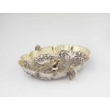 An Augsburg silver gilt brandy bowl with a phoenixOval scalloped dish decorated with an engraved