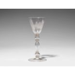 A Franconian glass goblet with a river landscapeDecorated with a city view and sailing boats. The