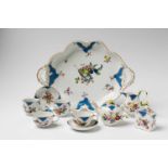A Meissen porcelain tea service with mosaic borders and fruitComprising a tray, teapot and cover,