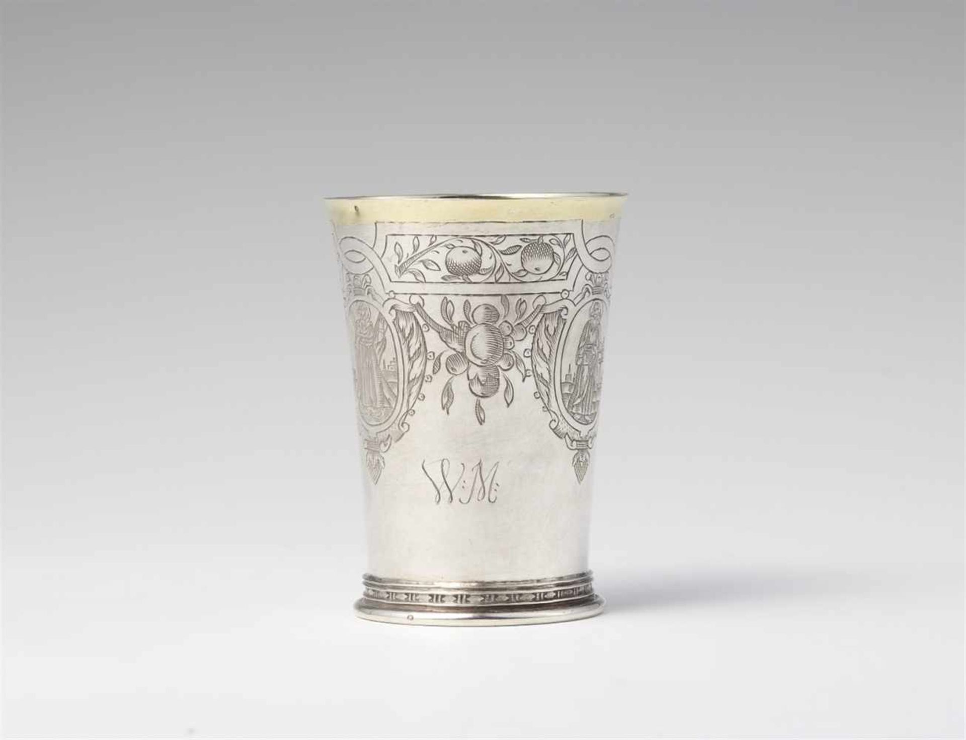 A Cologne parcel gilt silver Apostle beakerCylindrical tapering beaker on a moulded basal ring. - Bild 2 aus 3