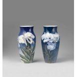 Two Royal Copenhagen porcelain vases with floral decorOne unique vase with poppy flowers and blue