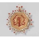 A Trapiani coral shrineGilt and white enamelled copper with red coral appliques. Designed as a seven