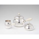 A silver tea service, no. 80Comprising a teapot, sugar box, and milk jug with ivory handles and