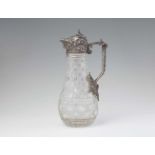A Moscow silver-mounted crystal carafePear-formed crystal bottle in silver mountings with acanthus