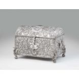A large Peruvian silver boxLarge round-topped coffer resting on four herm feet. Decorated throughout