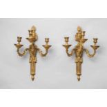 A pair of Louis XVI ormolu appliquesTwo-flame wall lights cast in several pieces and screw