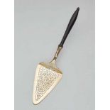 A Strassbourg silver gilt cake sliceTriangular cake slice with pierced foliate decor and an armorial