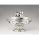 A large Rococo silver tureen and coverOval interior gilt tureen decorated with rocaille