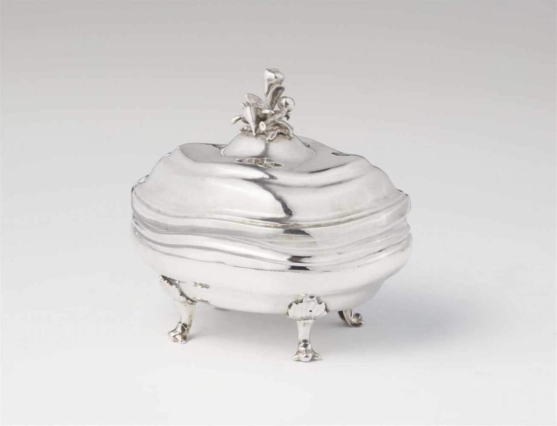 An Augsburg silver sugar boxInterior gilt bombé form box with twist fluting and domed lid with a