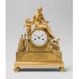 A Parisian ormolu pendulum clock with Cupid stealing honeyFire-gilt bronze case with white enamel