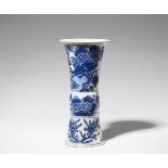 A Dutch Delft faience stem vaseChinese style Gu form vase with "indianische blumen". Blue PK mark.