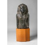 A basalt half figure scultpure of a pharaohH 44.7, height with modern wooden plinth 70 cm. Egypt