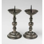 A pair of Cologne tin altar candlesticksWith iron prickets. Three crown mark with F.D. H ca. 27.5