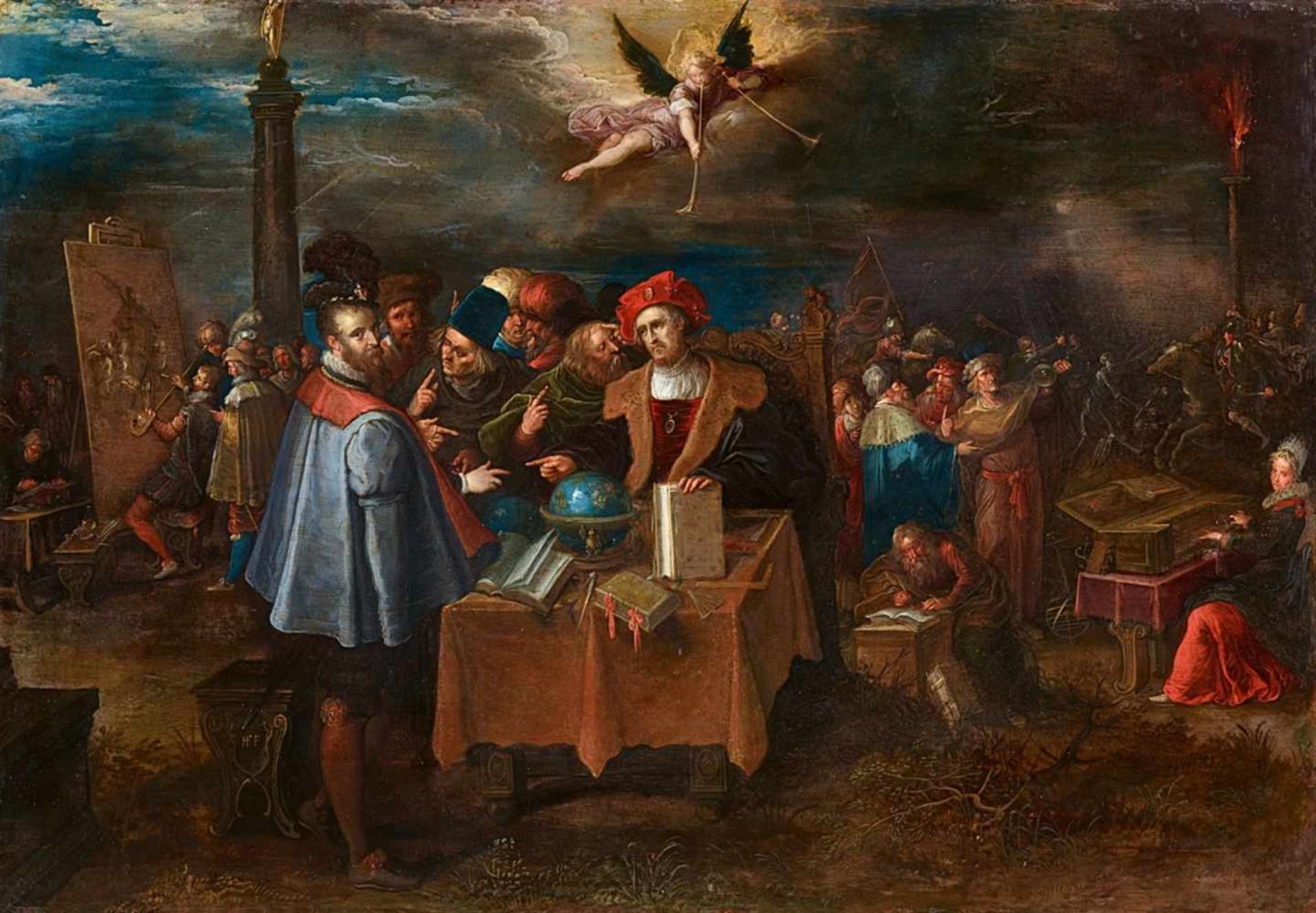 Frans Francken the YoungerVarious Methods of Achieving FameOil on copper. 58 x 40.5 cm.Monogrammed