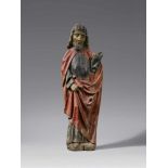 A carved wood figure of a saint, probably South German, second half 15th centuryThe reverse