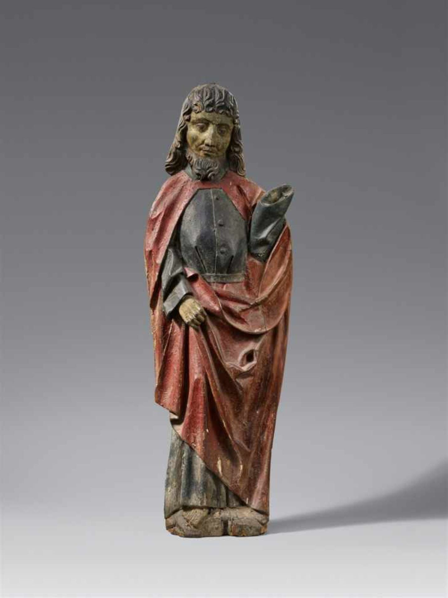 A carved wood figure of a saint, probably South German, second half 15th centuryThe reverse