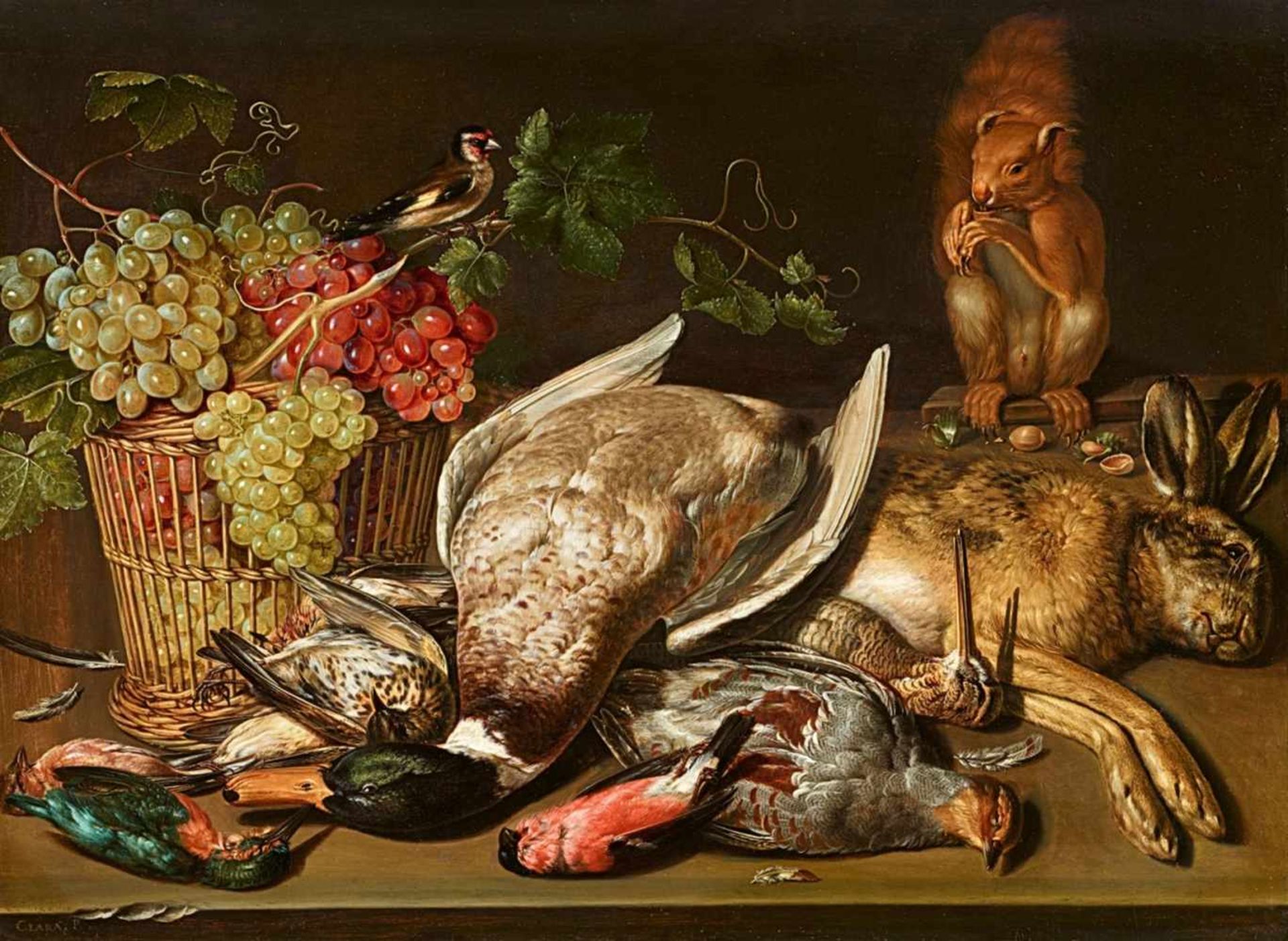 Clara PeetersGame Still Life with Fruit, Fowl, and SquirrelsOil on panel. 53.5 x 73.5 cm.Signed