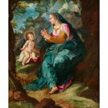 Denys CalvaertThe Virgin and Child in a Rocky LandscapeOil on canvas (relined). 80.5 x 68.5 cm.