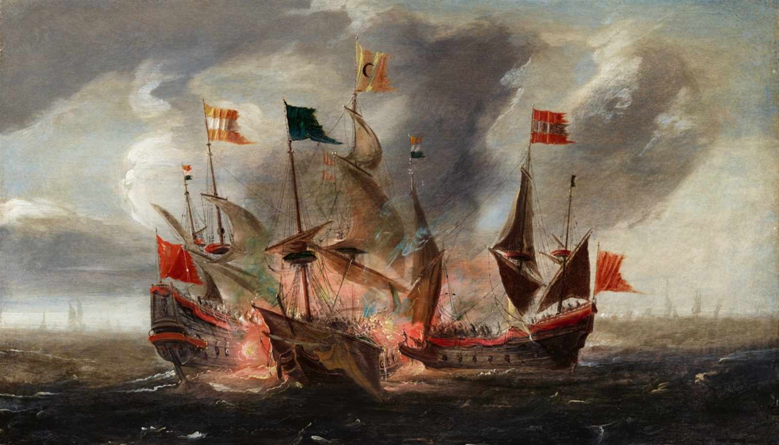 Aert AnthonissenA Naval BattleOil on panel. 33 x 56 cm.A similar work can be found in the collection