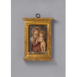 A 15th century North Italian carved wooden relief of the Virgin and ChildThe reverse flattened. With