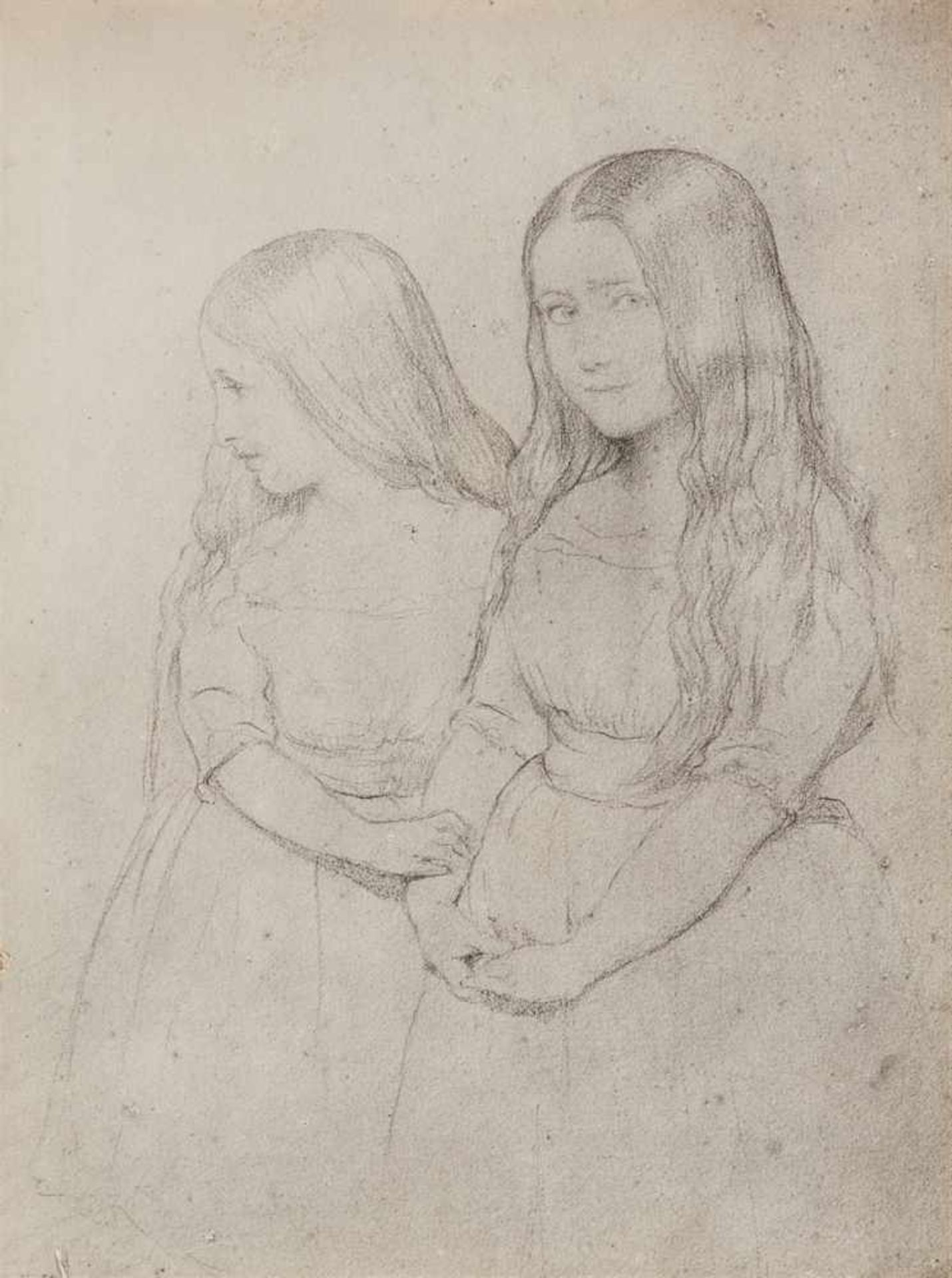 Henri LehmannCosima and Blandine LisztPencil on tinted paper mounted on card. 14.4 x 11 cm.Inscribed