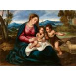 Tiziano Vecellio, follower ofThe Virgin and Child with John the BaptistOil on canvas (relined). 94 x