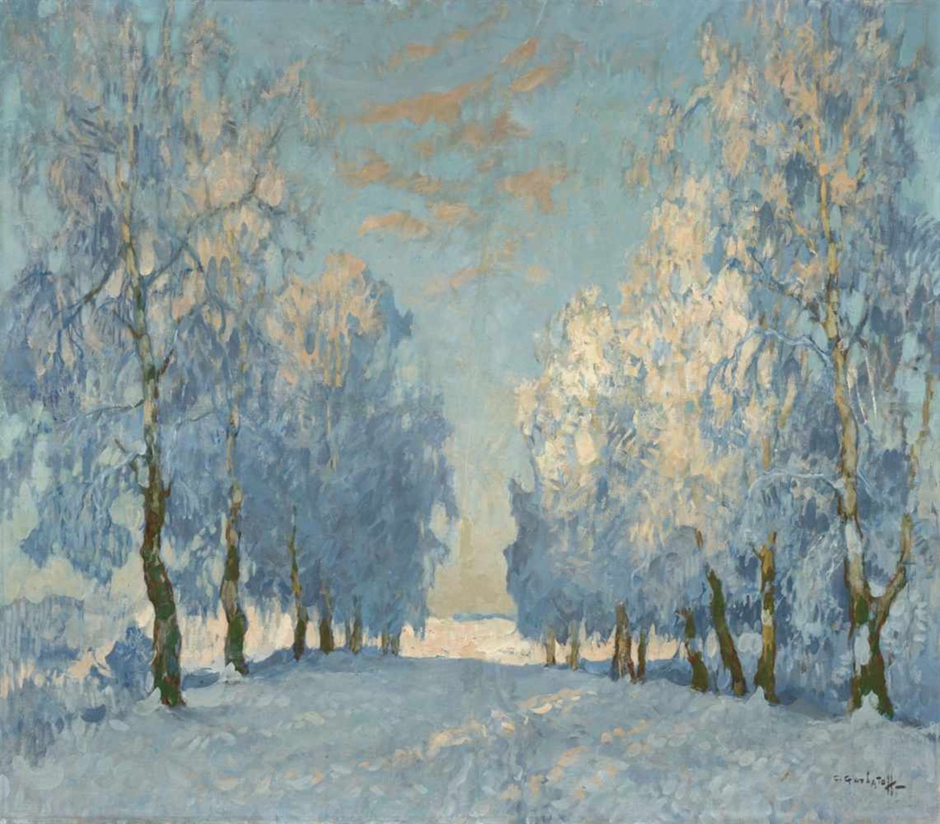 Constantin Ivanovitch GorbatoffA Winter's DayOil on canvas (relined). 70 x 80 cm.Signed lower right: