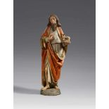 A carved wood figure of John the Baptist, circle of Erasmus GrasserCarved three-quarters in the