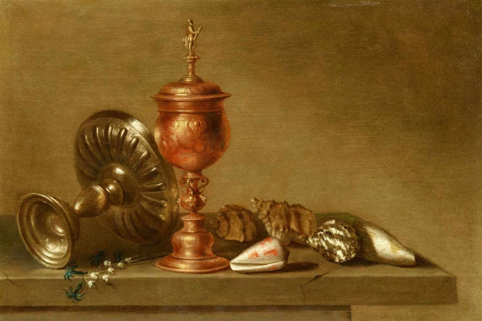 Maerten Boelema de StommeVanitas Still Life with a Chalice, Tazza, and ShellsOil on panel. 36 x 54.4