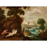 Flemish School, early 17th centuryLandscape with a Satyr and a Sleeping NymphOil on copper. 26.5 x