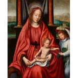 Netherlandish School, 16th centuryThe Virgin and Child with an AngelOil on panel (parquetted). 18