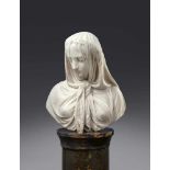 A marble bust of a veiled woman by Giovanni Battista LombardiCarrara marble, carved in the round.